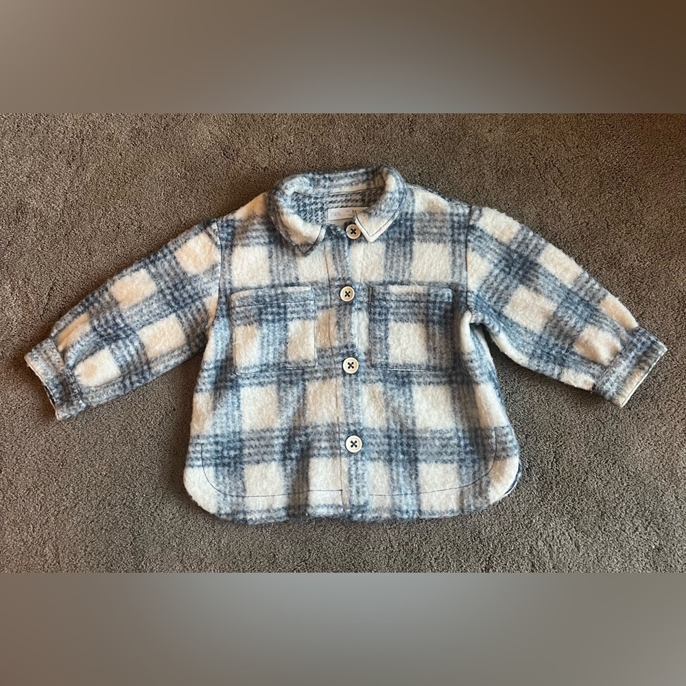 ZARA Youth size 3-4 Plaid Blue & White Jacket